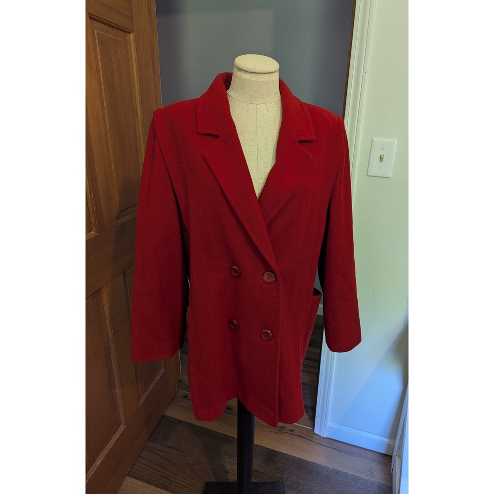 Vintage Shari Love Red Wool Blend Double Breasted‎ Coat Classic Pocket Winter